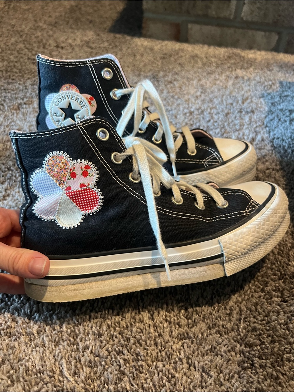 Converse Black High Top with Multi-Pattern Floral Patch